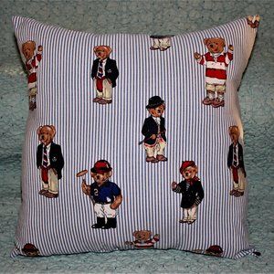 Throw Pillow Made With Retired Ralph Lauren Polo Teddy Bears Cotton Fabric